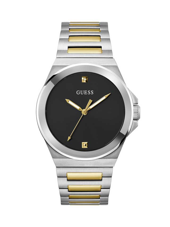GUESS Gents Watch VINYL SILVER GOLD TONE - GW0833G3