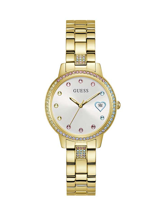 GUESS Ladies Watch THREE OF HEARTS  Gold Tone - GW0657L2