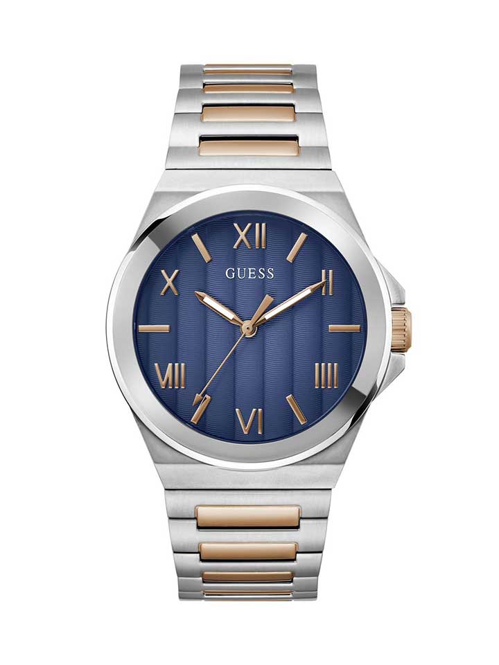 GUESS Gents Watch VINYL SILVER ROSE GOLD TONE - GW0789G4