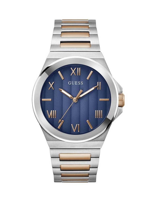 GUESS Gents Watch VINYL SILVER ROSE GOLD TONE - GW0789G4
