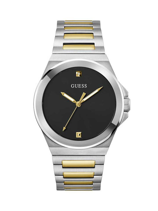 GUESS Gents Watch VINYL SILVER GOLD TONE - GW0833G3