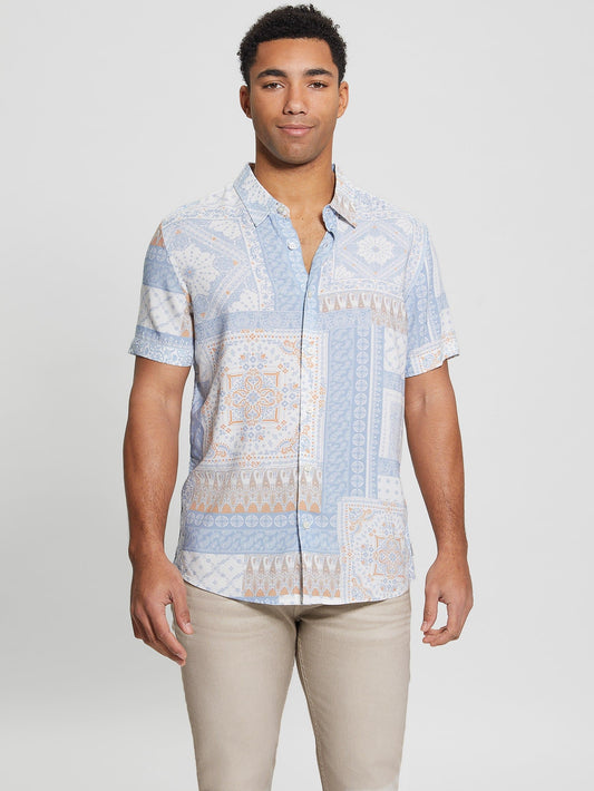 SS ECO RAYON PCHWRK TILE SHIRT - M3YH47WD4Z2